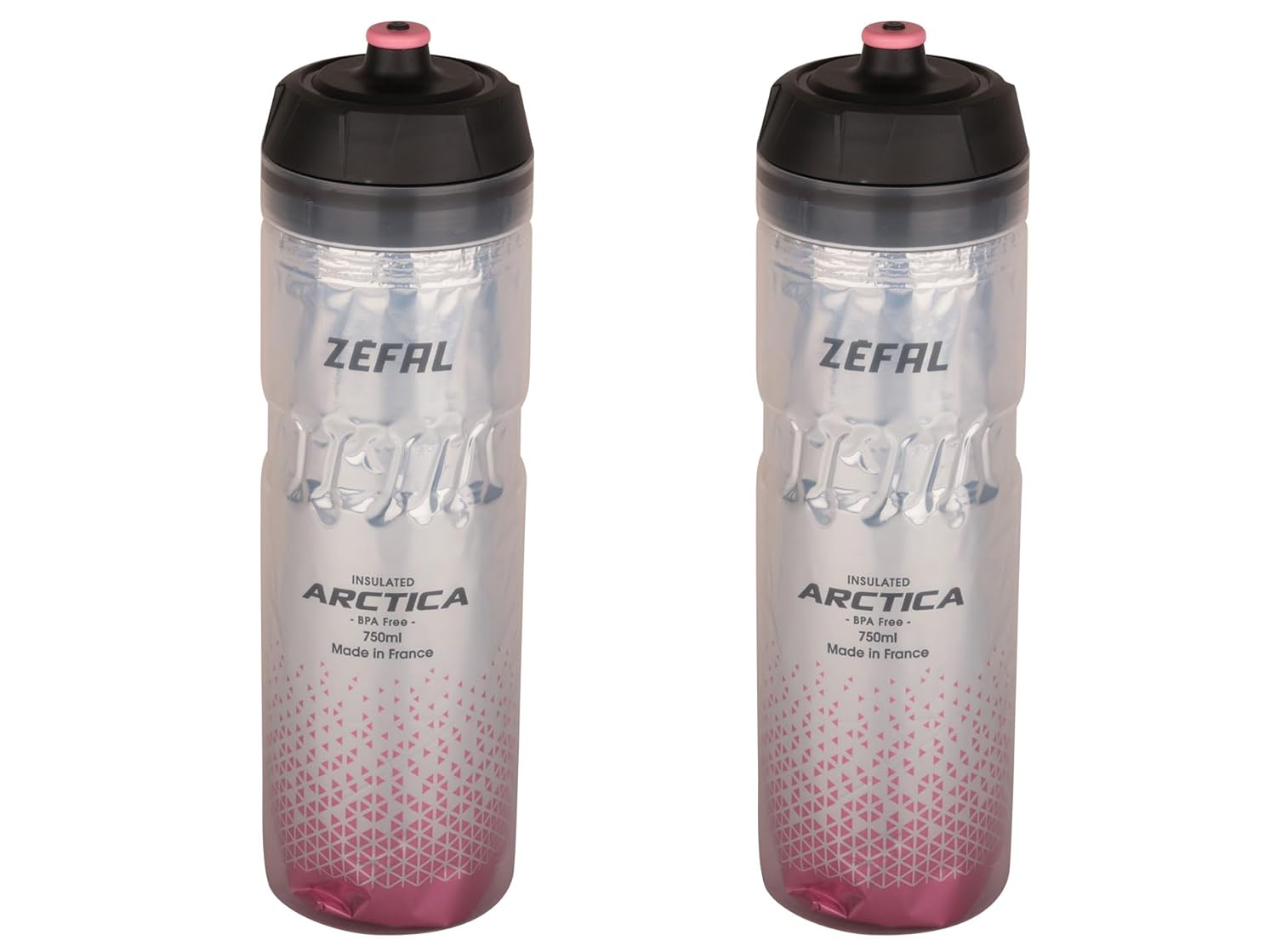 ZEFAL Pack Arctica 75 - Lot de Deux Bidons Vélo 750 ML - Gourde Vélo Isotherme - Inodore et Etanche - Bidon Sport sans BPA - Argent/Rose Pâle