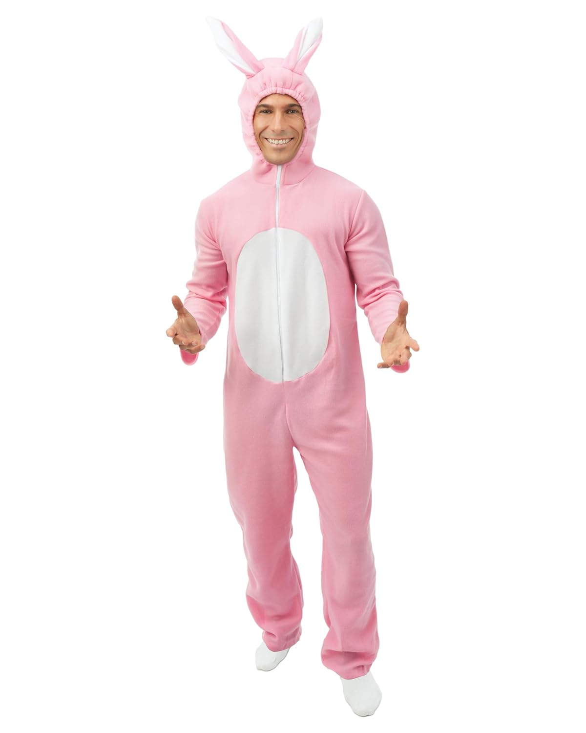 P'TIT CLOWN - 21127 - Déguisement Lapin - Costume Adulte - Unisexe - Parfait pour Carnaval, EVG, EVJF, Pâques, Halloween et autres Fêtes Costumées - Facile à Enfiler - Confortable - S/M - Rose