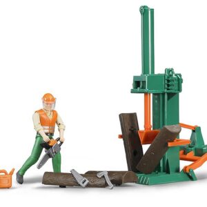 bruder 62650 - Kit forestier bworld, figurine jouet, fendeur de bois, forestier