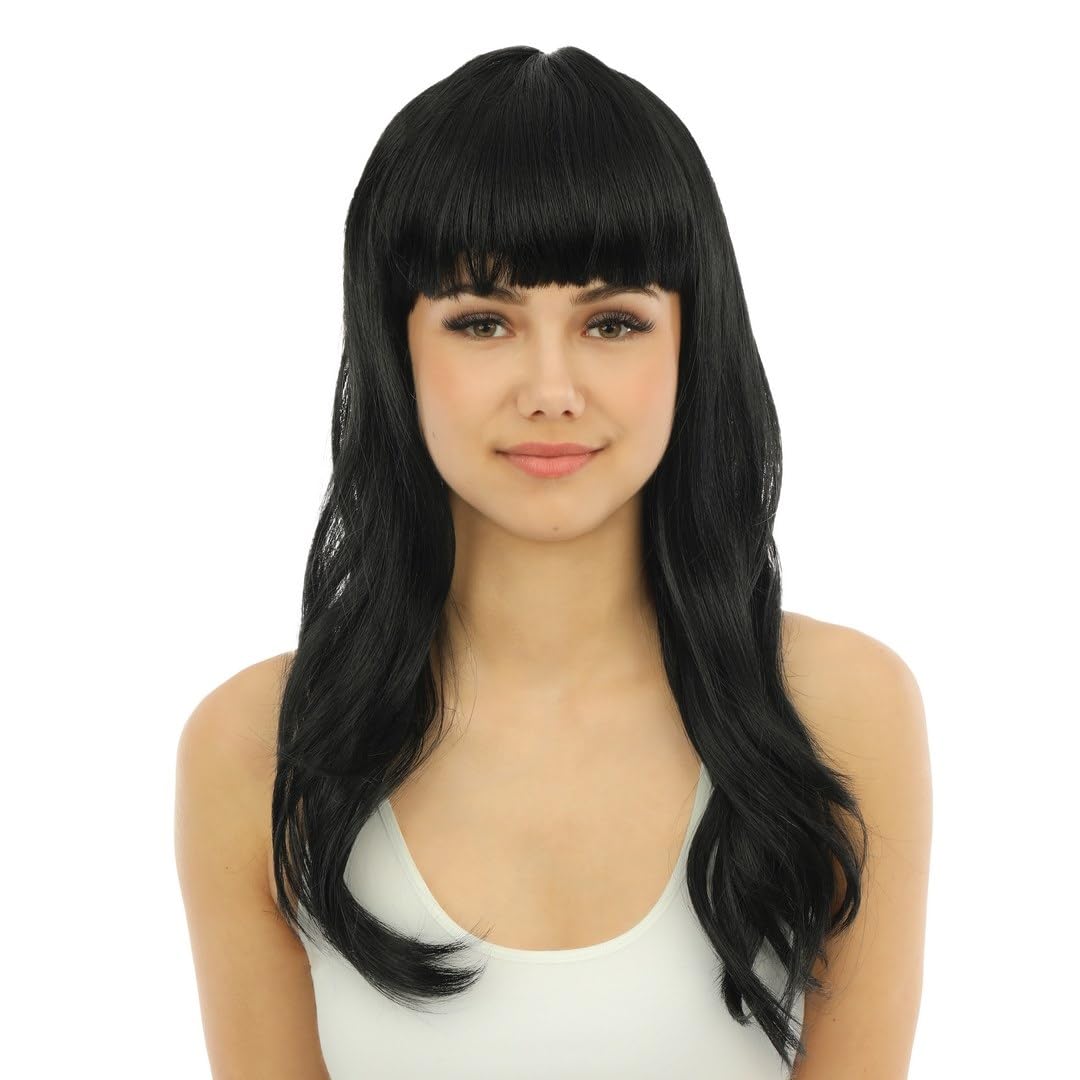 P'TIT CLOWN - 68061 - Perruque Longue Raide à Frange - Long Fringed Wig - Pour Carnaval, Fêtes à Thèmes, Soirées Costumées, Cosplay, Manga, Halloween - Adulte Femme - Cheveux Synthétiques - Noir