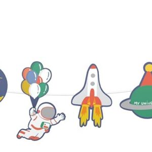 CAM ET LEON - Accessoires Décoration d’Anniversaire Enfant - Thème Espace - Assiettes, Serviettes, Confettis, Sachets, Cartes d’Invitation, Ballons (Guirlande - 3,6 m)