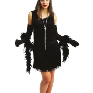 P'TIT CLOWN - 90260 - Déguisement Adulte Robe Charleston Femme - Garçonne, Années 20, Vintage, Flapper - Carnaval, Nouvel An, Fêtes Costumées et Évènements à Thème - Polyester - Noir - Taille S/M