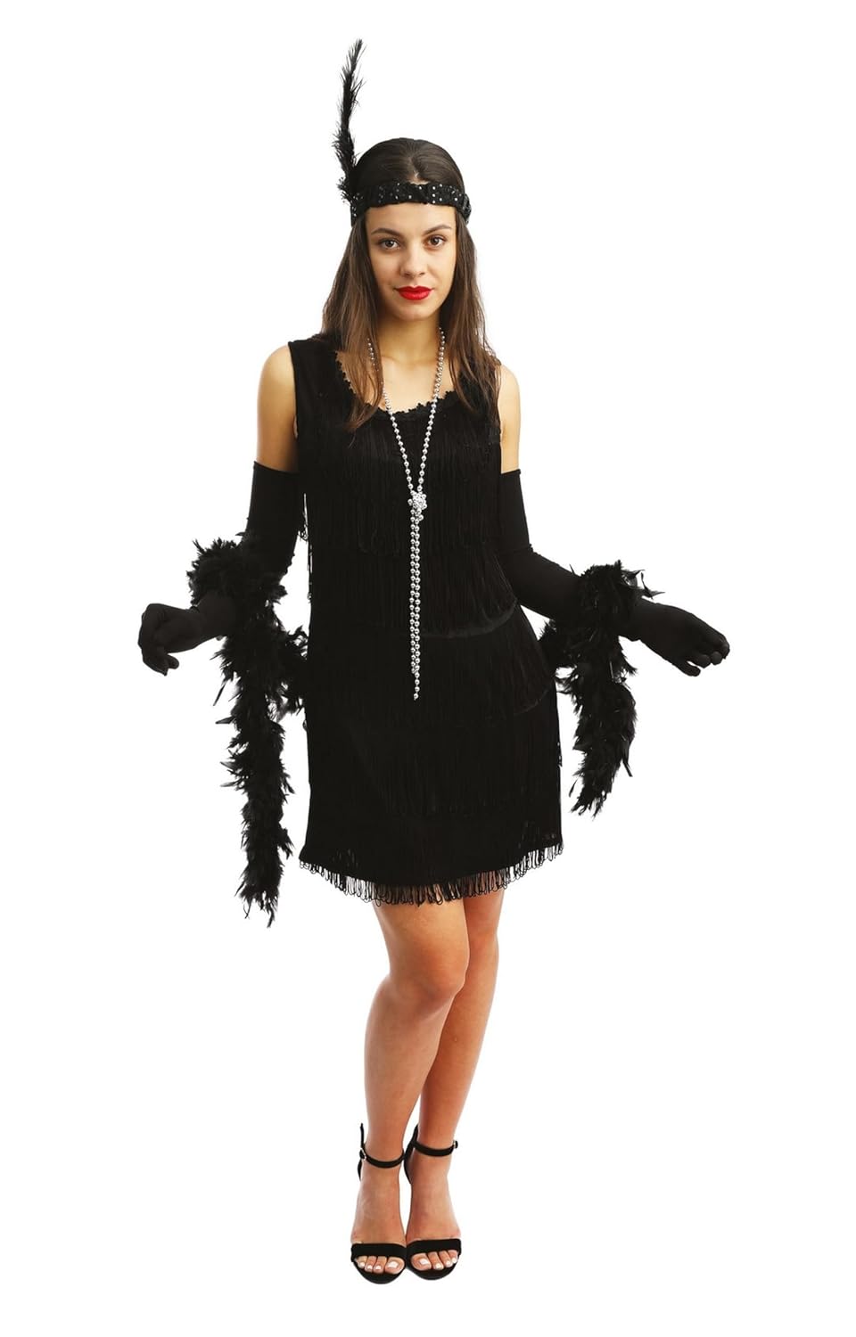 P'TIT CLOWN - 90260 - Déguisement Adulte Robe Charleston Femme - Garçonne, Années 20, Vintage, Flapper - Carnaval, Nouvel An, Fêtes Costumées et Évènements à Thème - Polyester - Noir - Taille S/M