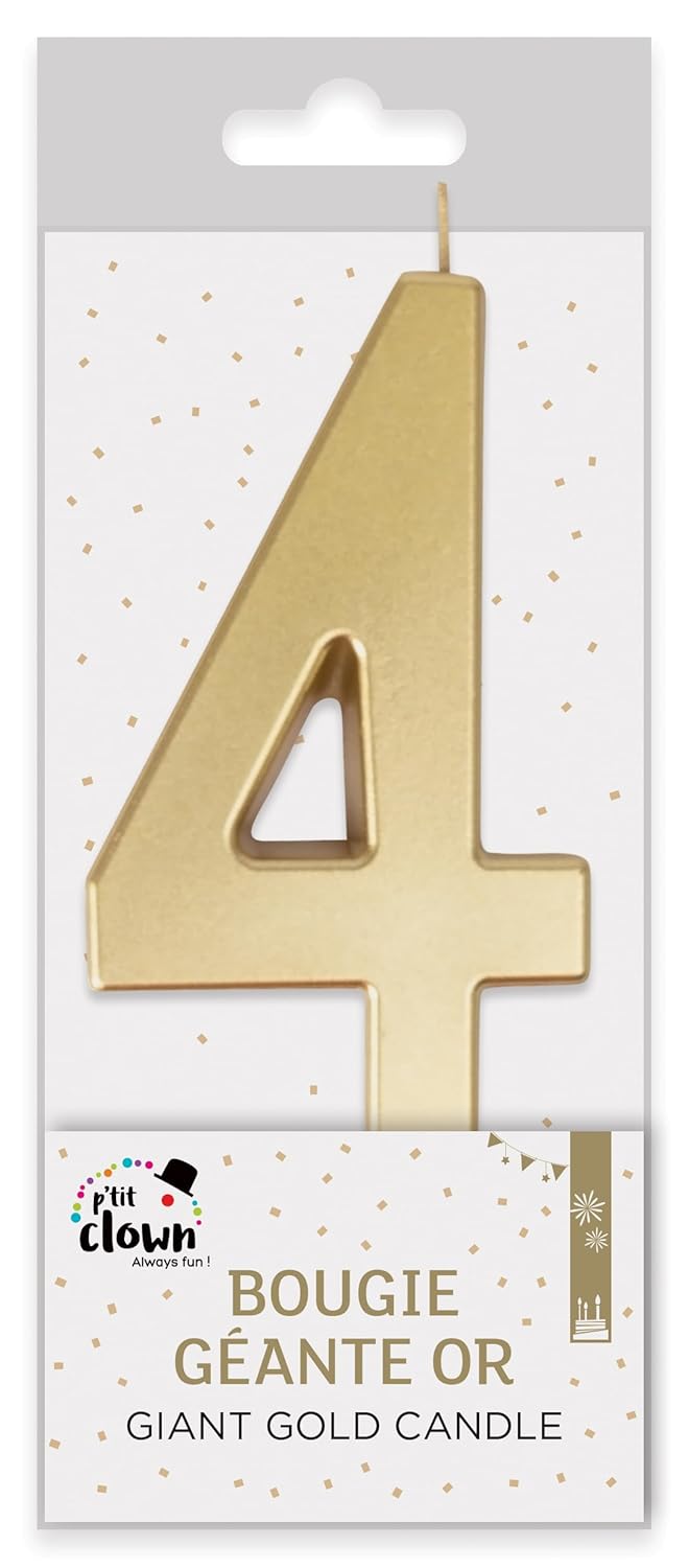 P'TIT CLOWN - Bougie Géante Anniversaire - Bougie Chiffre - Parfaite pour Décoration Gâteau - Fête Enfant, Adulte, Birthday Party - Hauteur : 13 cm - Or (4)