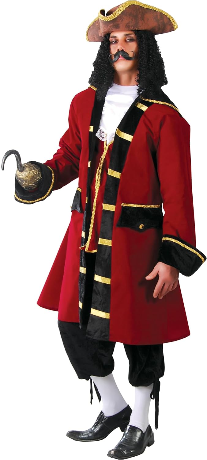 FIESTAS GUIRCA | Costume Capitán Pirata Adulte (52-54/L) - Veste, Pantalon et Plastron - Costumes de Corsaire et Boucanier pour Halloween, Carnaval et Fêtes Déguisées - Homme - Rouge et Noir