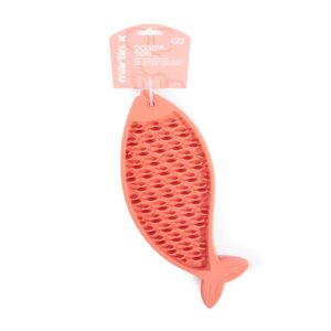 Tapis de léchage en silicone pour chat - Forme poisson, divers coloris - Accessoire apaisant & divertissant, digestion améliorée, hygiène bucco-dentaire, ventouses antidérapantes, 22 x 13 cm (Rose)