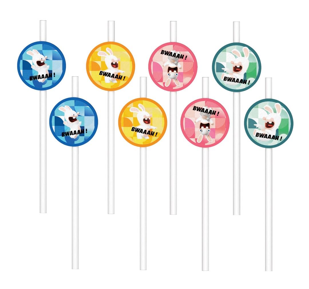 P’TIT CLOWN - Accessoires Décoration d’Anniversaire Enfant - Lapins Crétins™ - Licence Officielle - Assiettes, Gobelets, Serviettes, Confettis, Sachets, Cartes d’Invitation (Paille x8)