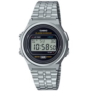 Casio Montre Quartz Unisexe 39.00mm avec Cadran Noir Digitale et Bracelet en Bracelet en Acier Argent A171WE-1AEF