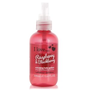 I LOVE Brume Corporelle Framboise & Mûre Avec Extraits de Fruits Naturels pour une Fraîcheur Gourmande – Spray Corps Format Voyage Brume Parfumée Vegan & Fruité 100ml