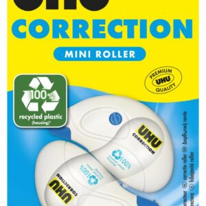 UHU Rollers Correcteur - Ruban Correcteur Mini - Rapide Propre Et Précis - Avec Capuchon Protecteur - Fournitures Scolaire Et Bureau - Blanc - Lot De 2 Rollers De 6 m X 5 mm