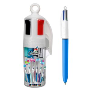 BIC 4 Couleurs Stylos-Bille Rétractables, Pour L'Ecole ou au Bureau, Pointe Moyenne (1,0 mm), Pot de 6 Stylos différents
