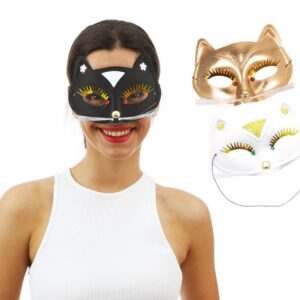 P'TIT CLOWN - 10020 - Loup Chat avec Moustache - Masque Déguisement Adulte - Idéal pour Compléter Tenue Carnaval, Fêtes de Fin d'Année, Nouvel an, Noël et Fêtes Costumées - Couleur Aléatoire