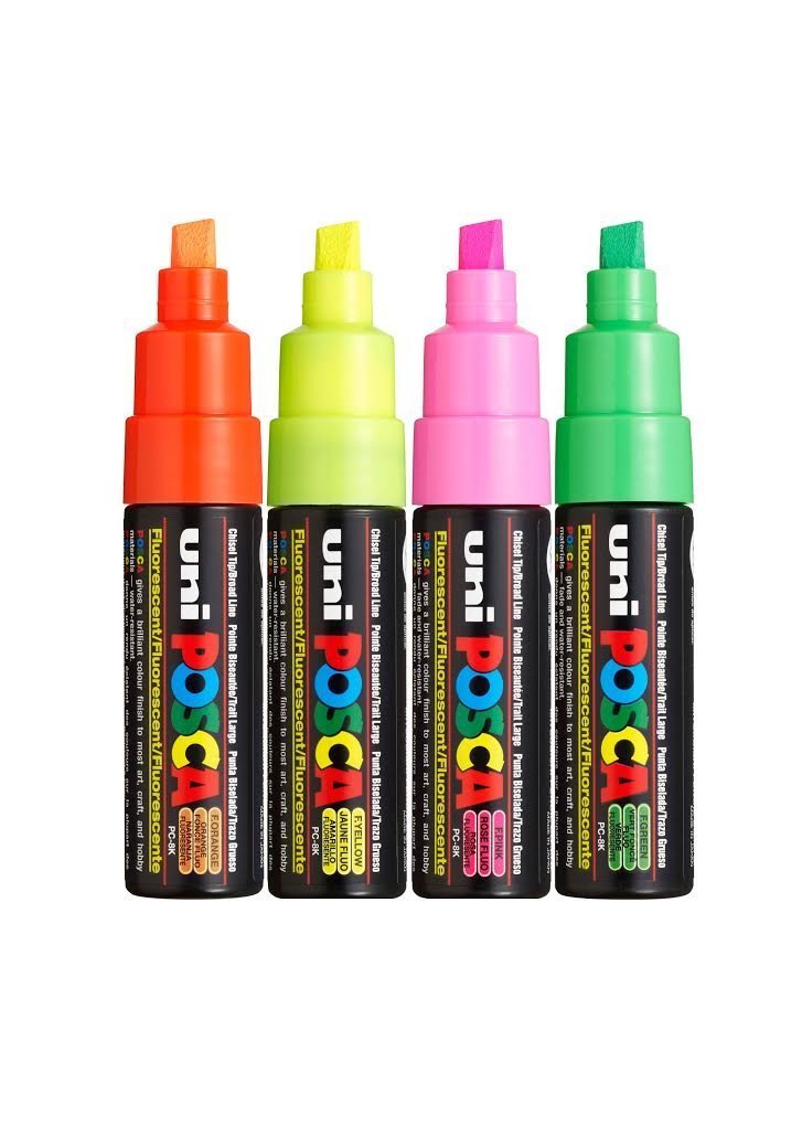 Posca - PC-8K Lot de 4 marqueurs fluorescents à pointe biseautée large – Image 4
