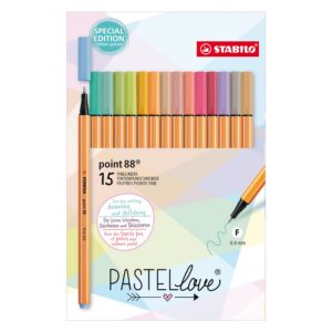 STABILO Stylo feutre pointe fine point 88 - Etui carton x 15 stylos feutres pastel- Edition Pastellove
