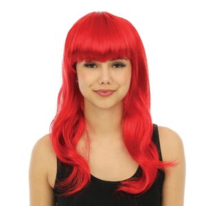 P'TIT CLOWN - 68068 - Perruque Longue Raide à Frange - Long Fringed Wig - Pour Carnaval, Fêtes à Thèmes, Soirées Costumées, Cosplay, Manga, Halloween - Adulte Femme - Cheveux Synthétiques - Rouge