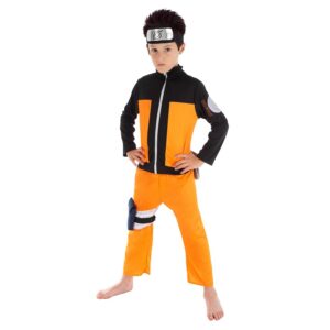Chaks - Costume Naruto pour garçon, tenue officielle Naruto Anime, 5 pièces avec haut, pantalon et accessoires, carnaval et Comic Con, Orange, Noir