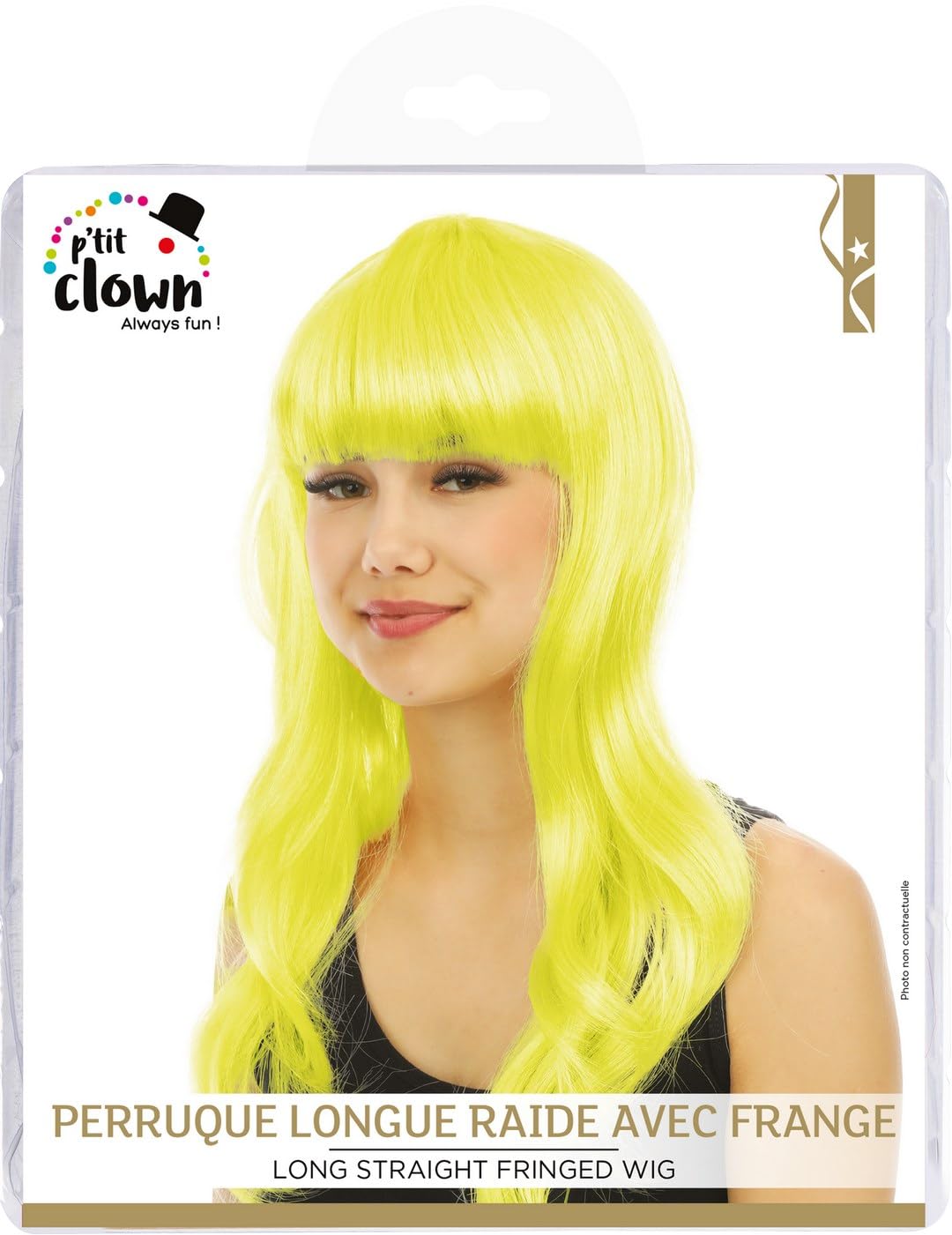 P'TIT CLOWN — Perruque Longue Raide à Frange Jaune Adulte Femme – Image 3