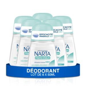 Narta - Déodorant Femme Bille - Pierre d'Alun Efficacité Minérale 48h Sans Alcool - lot de 6 x 50ml
