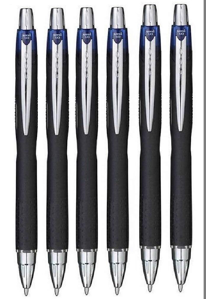 Uni Ball Jetstream Lot de 6 stylos roller rétractables à encre pigmentée à séchage rapide Pointe large 1 mm et largeur de trait 0,45 mm Bleu