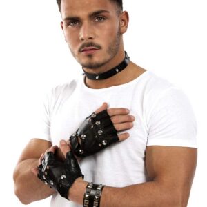P'TIT CLOWN - 18400 - Collier Punk - Imitation Cuir - Noir - 43 x 2 - Parfait pour Compléter Tenue Gothique, Rock'roll - Accessoire de Déguisement Carnaval, Halloween, Cosplay
