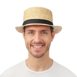 P'TIT CLOWN - 19080 - Chapeau de Paille Canotier Homme et Femme - Accessoire de Déguisement Carnaval, Fêtes à Thèmes, Eté, Summer, Soirées Costumées, Nouvel An, Festivals - Adulte