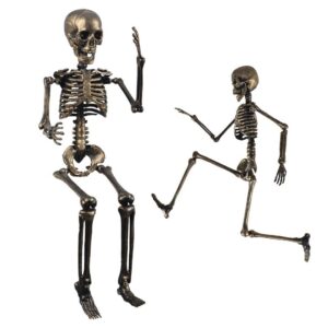 P'TIT Clown - 23569 - Squelette Articulé Décoratif Halloween - Effet Bronze Vieilli - Accessoire Maison Hantée, Fête à Thème, Décoration Effrayante - Plastique - 40 cm