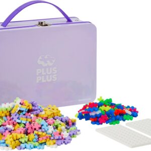 PLUS PLUS - 600 Briques de Construction Pastel et Néon/Fluo Multicolores - Valisette de Rangement en Métal - Jeu de Construction pour Enfant dès 3 ans - Imagination, Créativité - Pour Fille et Garçon