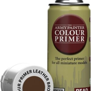 The Army Painter, Colour Primer Leather Brown, 400 ml Spray Acrylique Marron Cuir, Apprêt pour la Peinture de Figurines Warhammer et Donjon et Dragon