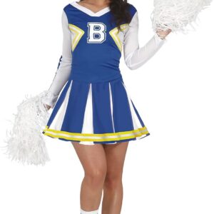 FIESTAS GUIRCA | Costume de Cheerleader Adulte (38-40/M) - Robe de Pom-Pom Girl - Costumes Sportifs pour Halloween, Carnaval et Fêtes Déguisées - Idéal pour Adultes - Bleu et Blanc