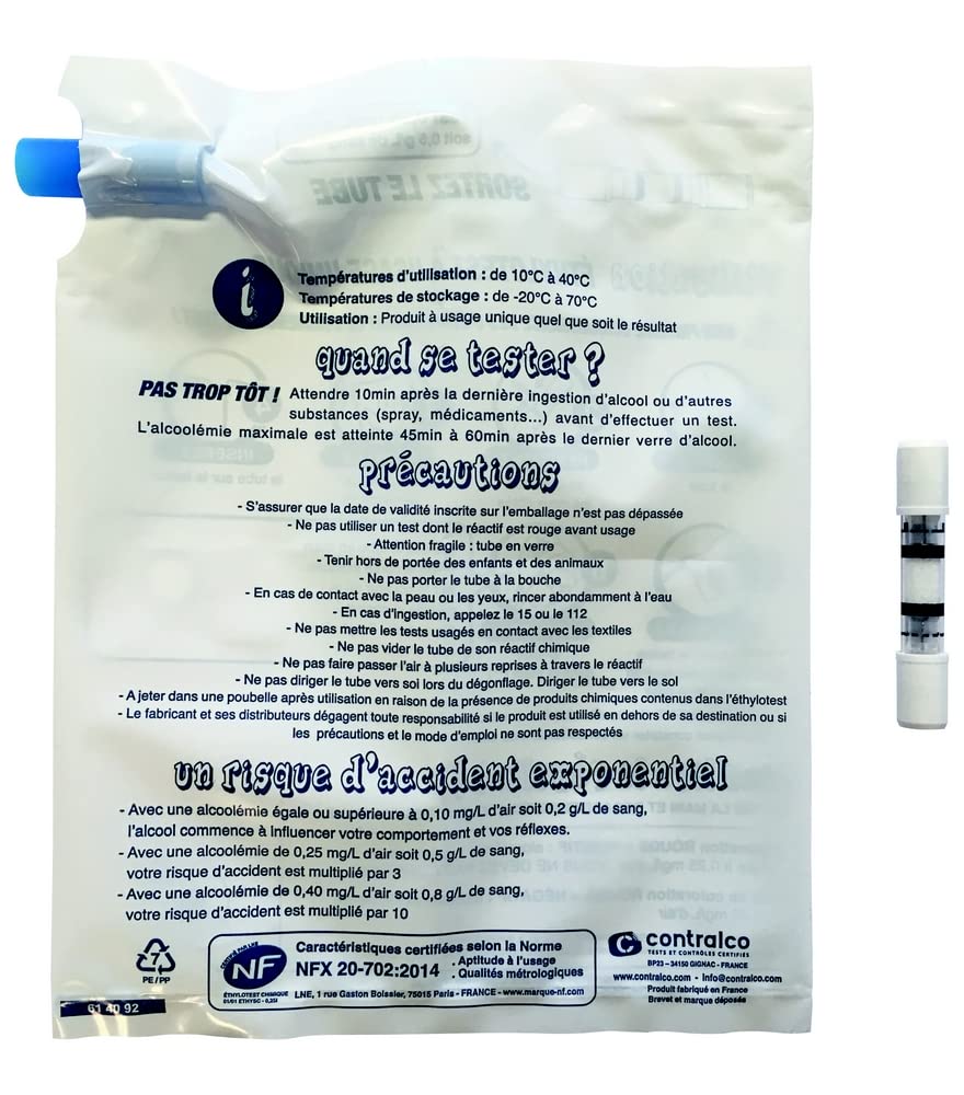 HOMESOFT ETHYLOTEST Contralco NF X 20702 - Taux 0,5 g - Lot de 100 ex - sans Chrome - Produit français - Le Ballon – Image 3