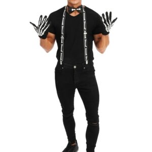 P'TIT CLOWN - 22170 - Set Squelette Adulte - Gants, Chapeau, Noeud Papillon et Bretelles - Déguisement Adulte pour Carnaval, Halloween, Cosplay, Fêtes Costumées et Évènements à Thème - Unisexe