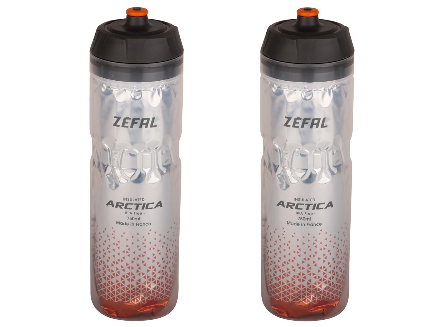 ZEFAL Pack Arctica 75 - Lot de Deux Bidons Vélo 750 ML - Gourde Vélo Isotherme - Inodore et Etanche - Bidon Sport sans BPA - Argent/Orange