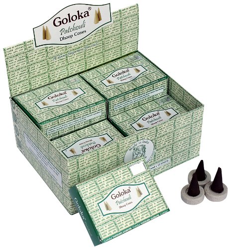 Goloka Lot de 12 boîtes de cônes d'encens Senteur patchouli