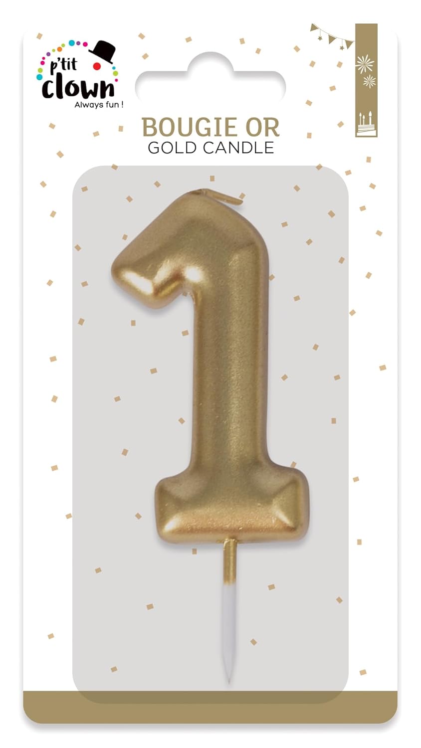 P'TIT CLOWN - Bougie Anniversaire Numérotée - Parfaite pour Décoration Gâteau - Fête Enfant, Adulte, Birthday Party (Or, 1)