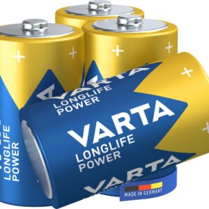 VARTA Piles D Mono, lot de 4, Longlife Power, Alcalines, 1,5V, pour jouets, souris sans fil, lampes de poche, Made in Germany