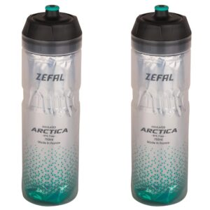 ZEFAL Pack Arctica 75 - Lot de Deux Bidons Vélo 750 ML - Gourde Vélo Isotherme - Inodore et Etanche - Bidon Sport sans BPA - Argent/Vert Caraibe