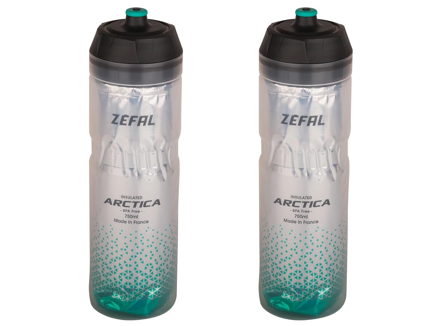 ZEFAL Pack Arctica 75 - Lot de Deux Bidons Vélo 750 ML - Gourde Vélo Isotherme - Inodore et Etanche - Bidon Sport sans BPA - Argent/Vert Caraibe