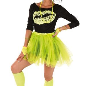 P'TIT CLOWN - Set de Déguisement Années 80 - Style Rétro - Parfait pour Carnaval, Fêtes Costumées et Évènements à Thème - Taille Unique (Set tutu jaune fluo)