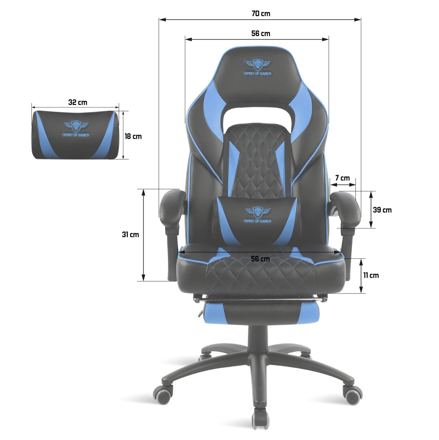 SPIRIT OF GAMER Mustang Series — Chaise gaming bleue inclinable – Image 7