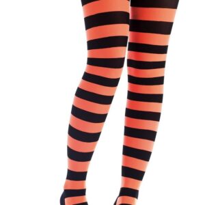 P'tit Clown - 74711 - Collant Opaque Femme - Rayé - Noir, Orange Fluo - Accessoire Fantaisie pour Déguisement Carnaval, Halloween, Fêtes Costumées et Évènements à Thème - Taille Unique