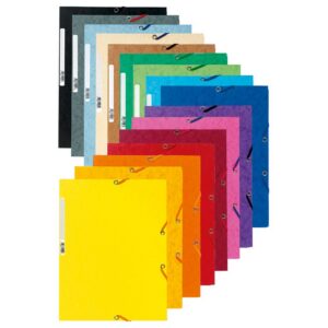 EXACOMPTA Lot de 50 Chemises 3 rabats elastique Carte lustrée 5/10e 400g, Couleurs assorties aléatoire