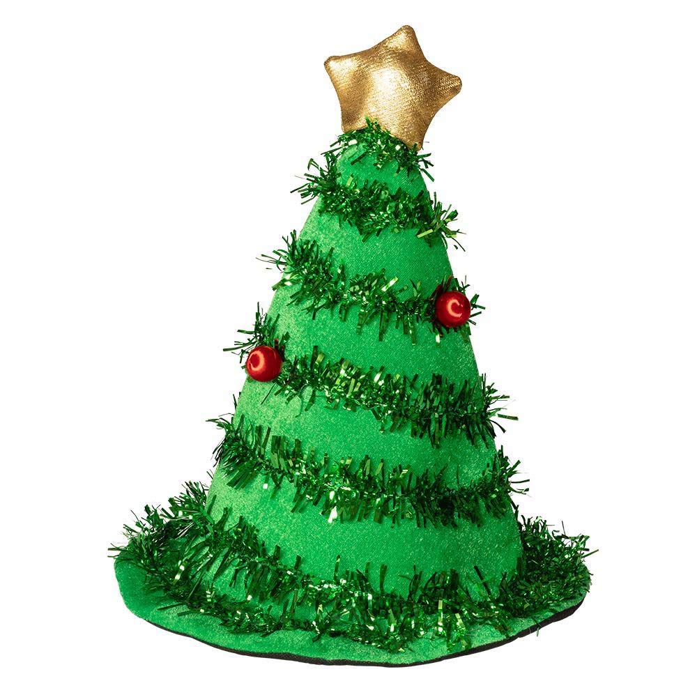 Boland 13406 Chapeau de sapin de Noël pour homme et femme, sapin de Noël, fête de Noël, chapeau en feutre vert avec étoile dorée et guirlandes, décoration de Noël, carnaval, fête à thème, décoration