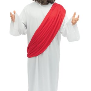 P’TIT CLOWN - Costume Jésus Adulte - Déguisement avec Robe Blanche et Cape Rouge - Idéal pour Fête à Thème, Spectacle, Cosplay ou Crèche de Noël (L-XL)