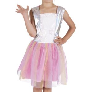 P’TIT CLOWN - Déguisement Licorne Fille - Robe, Serre-tête - Costume Princesse Enfant - Parfait pour Tenue Carnaval, Cosplay, Haloween Fêtes Costumées et Évènements à Thème (Pastel, 7-9 ans)