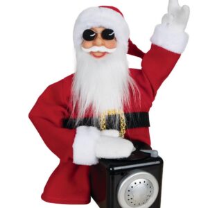 P'tit Clown - 23713 - Automate Noël - DJ Père Noël - Décoration Animée et Sonore - Animatronique Noël - Christmas Animatronic - H. 35 cm - Fonctionne avec Piles 3xAA (Non Incluses)