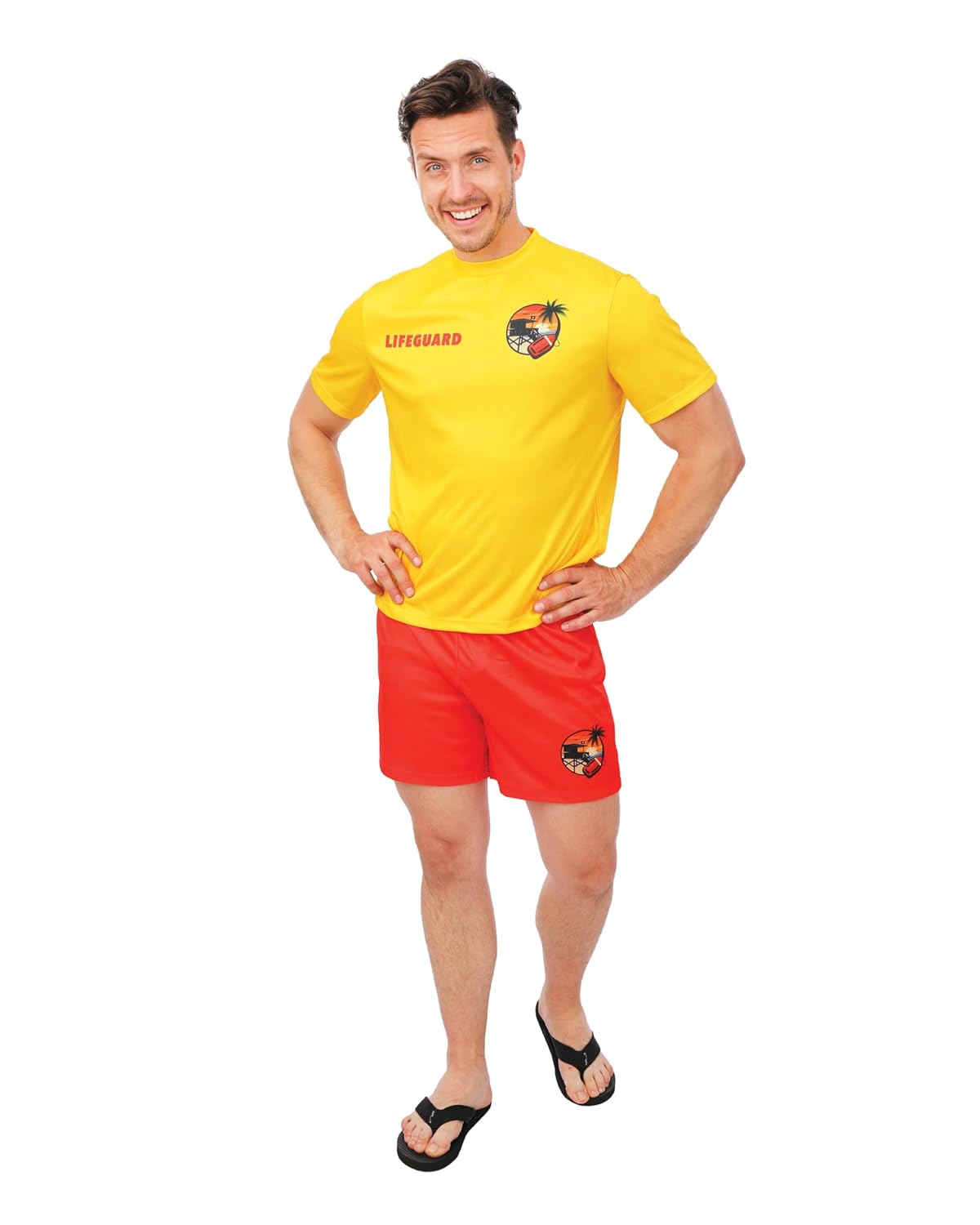 PTIT CLOWN - Déguisement Lifeguard - Costume Sauveteur Adulte - T-shirt, Short - Tenue Carnaval, Halloween, Cosplay, Fête Costumée, Évènement à Thème - Jaune, Rouge (L-XL)