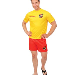 PTIT CLOWN - Déguisement Lifeguard - Costume Sauveteur Adulte - T-shirt, Short - Tenue Carnaval, Halloween, Cosplay, Fête Costumée, Évènement à Thème - Jaune, Rouge