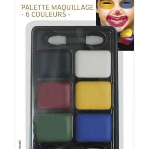 P'TIT CLOWN - 91011 - Palette de Maquillage Fard Gras - 6 Couleurs - 2 Pinceaux - Make-up - Enfant - Adulte - Peinture Visage - Non Toxique - Halloween, Carnaval, Anniversaire, Cosplay, Kermesse