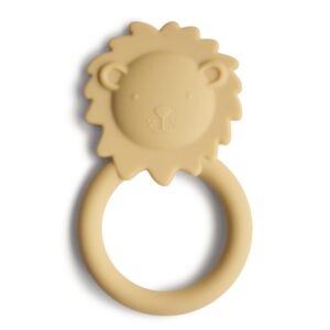 Mushie Anneau de Dentition Design Lion en Silicone Sans BPA | Accessoires pour Bébé | Matériel Durable & de Haute Qualité | Soft Yellow
