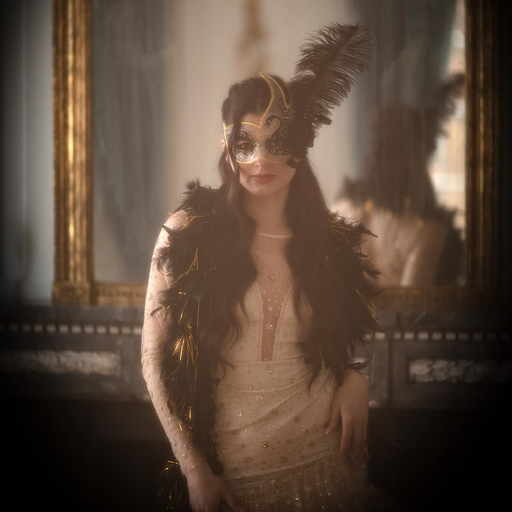 BOLAND Glamour — Boa en Plumes Doré et Noir Femme – Image 4